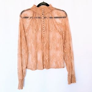 FOREVER 21 Sheer Lace Taupe Blouse